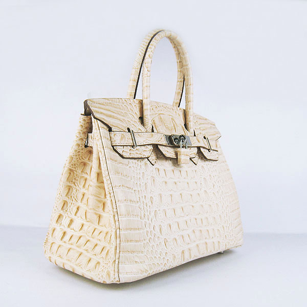 Replica Hermes Birkin 30CM Crocodile Head Veins Bag Cream 6088 On Sale